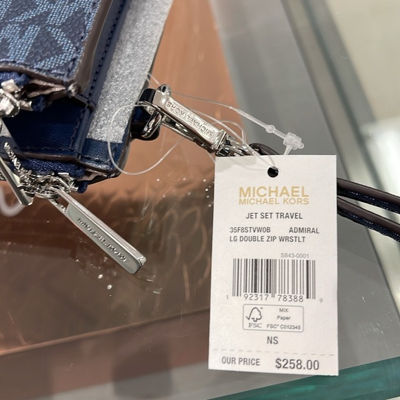 Michael Kors Jet Set Travel Large Double-Zip Wristlet-Wallet-PhoneHolder Admiral - Picture 6 of 16